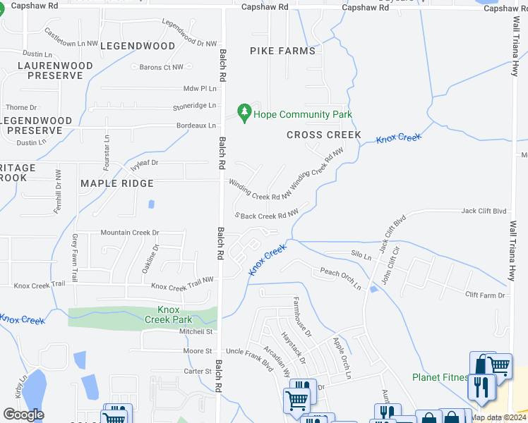 map of restaurants, bars, coffee shops, grocery stores, and more near 330 South Back Creek Road Northwest in Madison