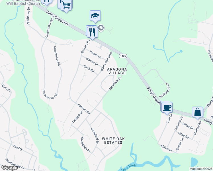 map of restaurants, bars, coffee shops, grocery stores, and more near 104 Forsythia Court in Jacksonville