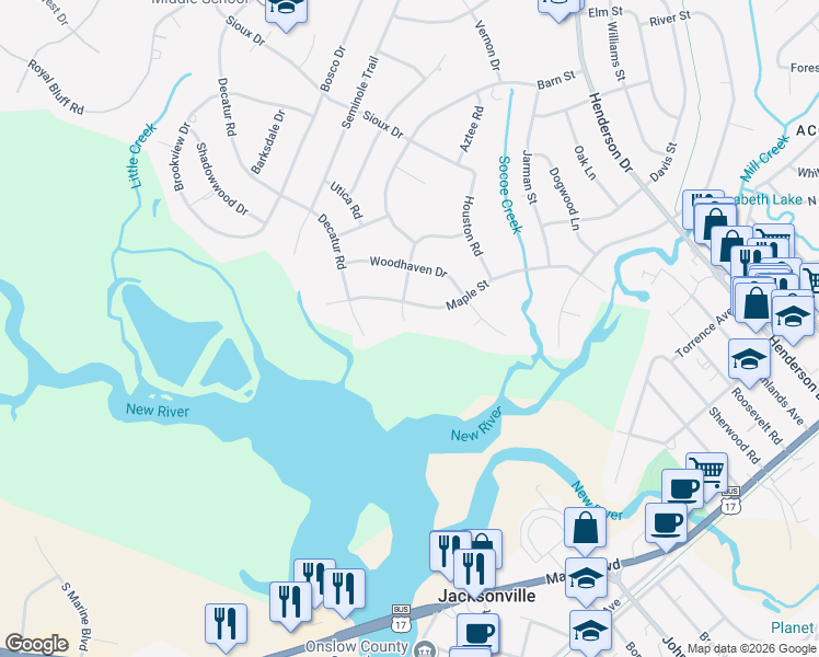 map of restaurants, bars, coffee shops, grocery stores, and more near 300 Delmar Road in Jacksonville