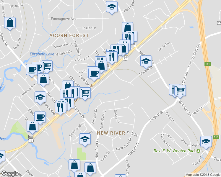 map of restaurants, bars, coffee shops, grocery stores, and more near 1104 North Marine Boulevard in Jacksonville