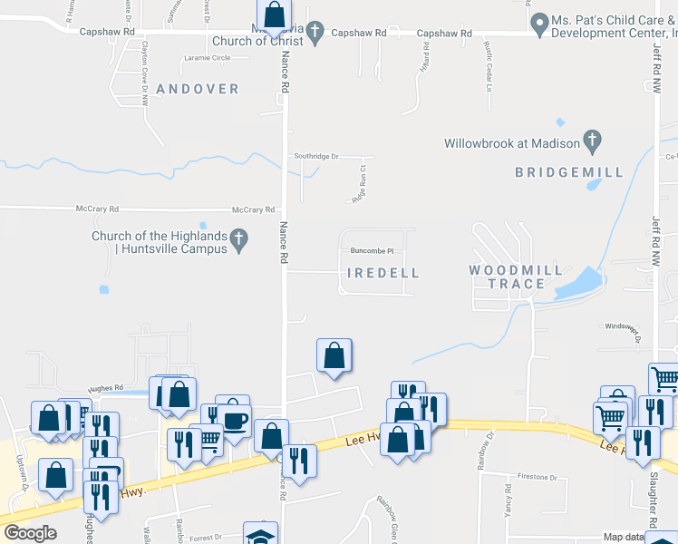 map of restaurants, bars, coffee shops, grocery stores, and more near Iredell Main Northwest in Madison