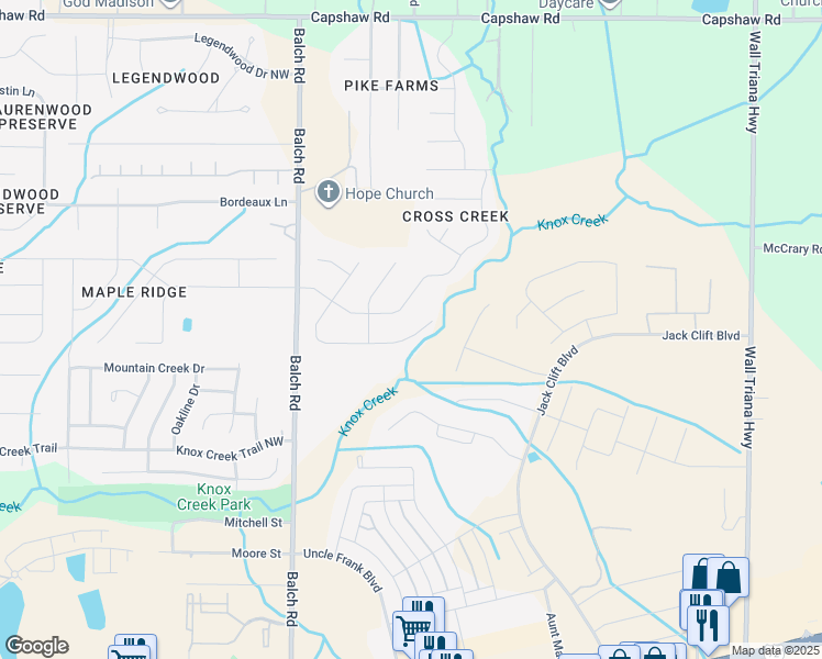 map of restaurants, bars, coffee shops, grocery stores, and more near 342 South Back Creek Road Northwest in Madison