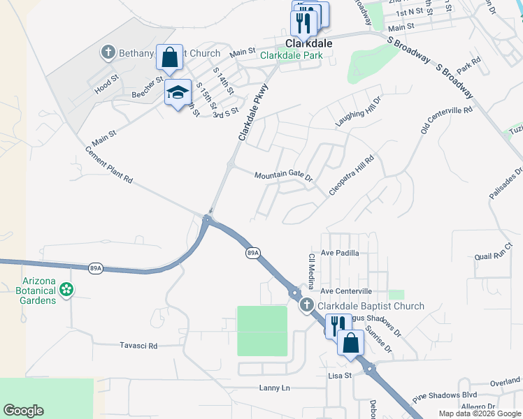 map of restaurants, bars, coffee shops, grocery stores, and more near 808 Alfonse Road in Clarkdale