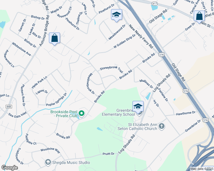 map of restaurants, bars, coffee shops, grocery stores, and more near 421 Adams Mill Road in Mauldin