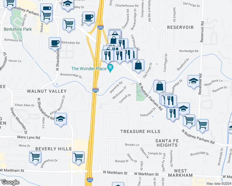 map of restaurants, bars, coffee shops, grocery stores, and more near 20 McGovern Drive in Little Rock