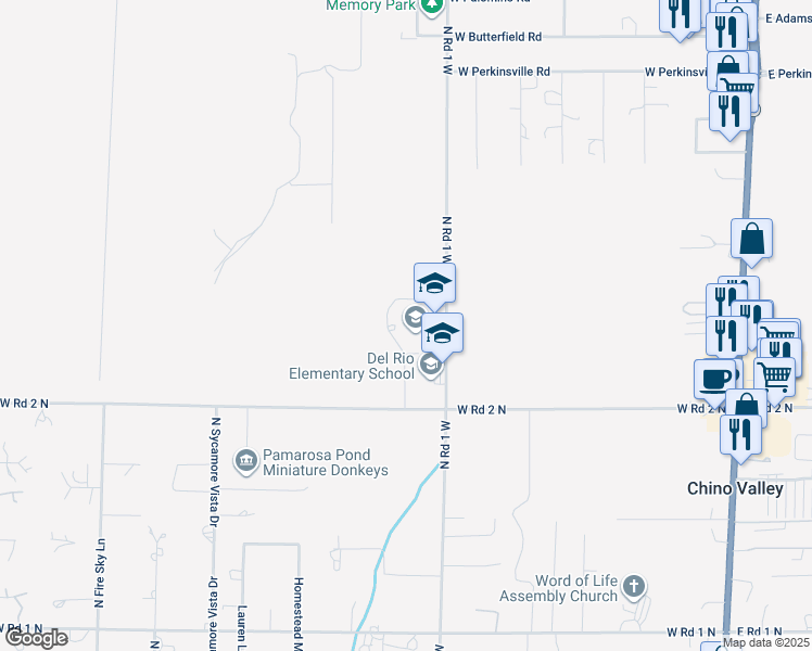 map of restaurants, bars, coffee shops, grocery stores, and more near 1076 North Road 1 West in Chino Valley