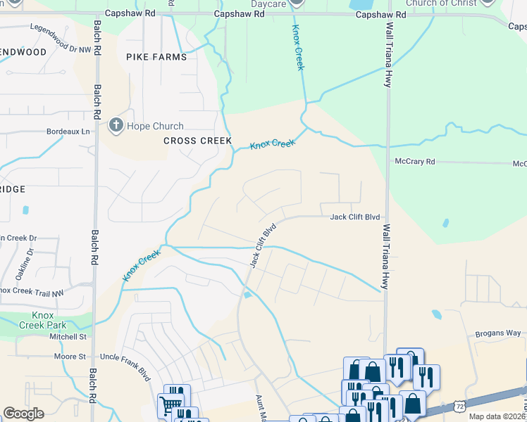 map of restaurants, bars, coffee shops, grocery stores, and more near 154 Winding Creek Road Northwest in Madison