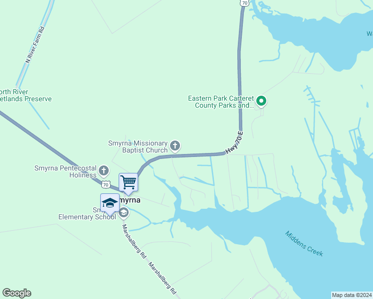 map of restaurants, bars, coffee shops, grocery stores, and more near 255 U.S. 70 in Smyrna