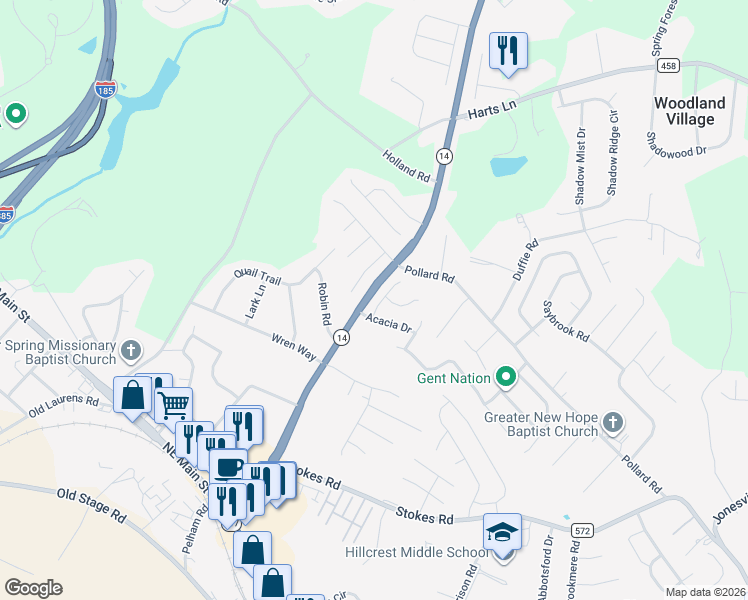map of restaurants, bars, coffee shops, grocery stores, and more near 5 Ontario Court in Simpsonville