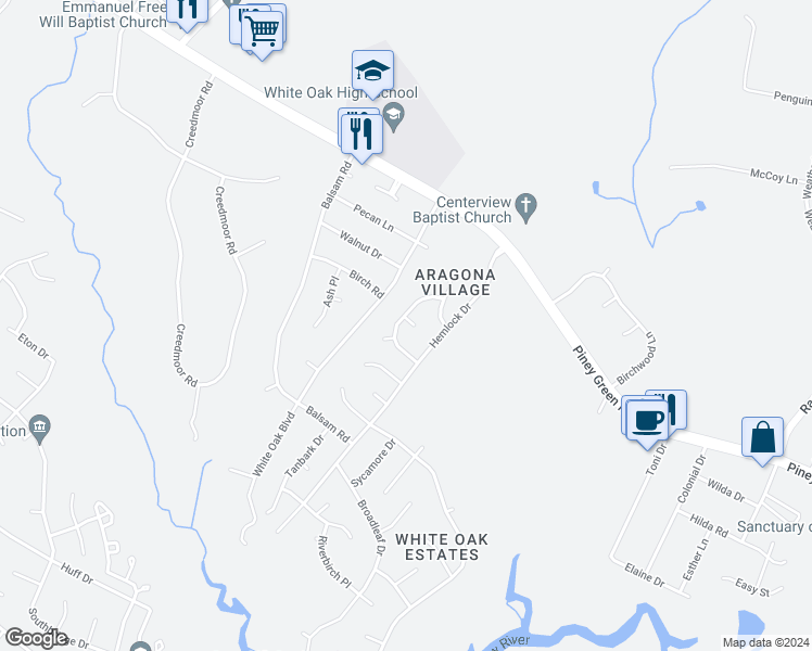 map of restaurants, bars, coffee shops, grocery stores, and more near 201 Mulberry Lane in Jacksonville