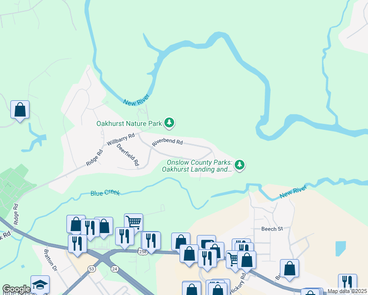 map of restaurants, bars, coffee shops, grocery stores, and more near 212 Riverbend Road in Jacksonville