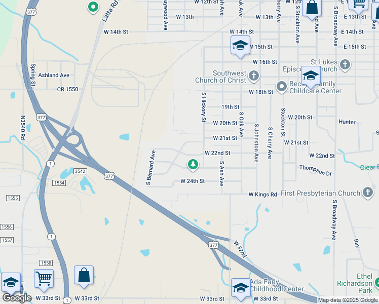 map of restaurants, bars, coffee shops, grocery stores, and more near 828 West 22nd Street in Ada