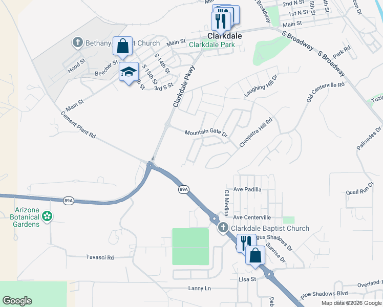 map of restaurants, bars, coffee shops, grocery stores, and more near 808 Alfonse Road in Clarkdale