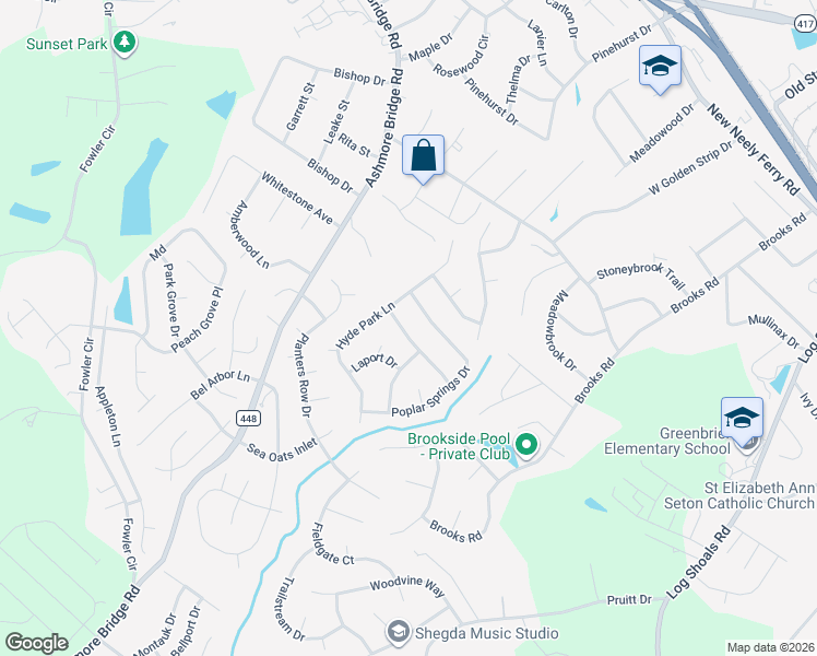 map of restaurants, bars, coffee shops, grocery stores, and more near 7 Fawn Ridge Way in Mauldin