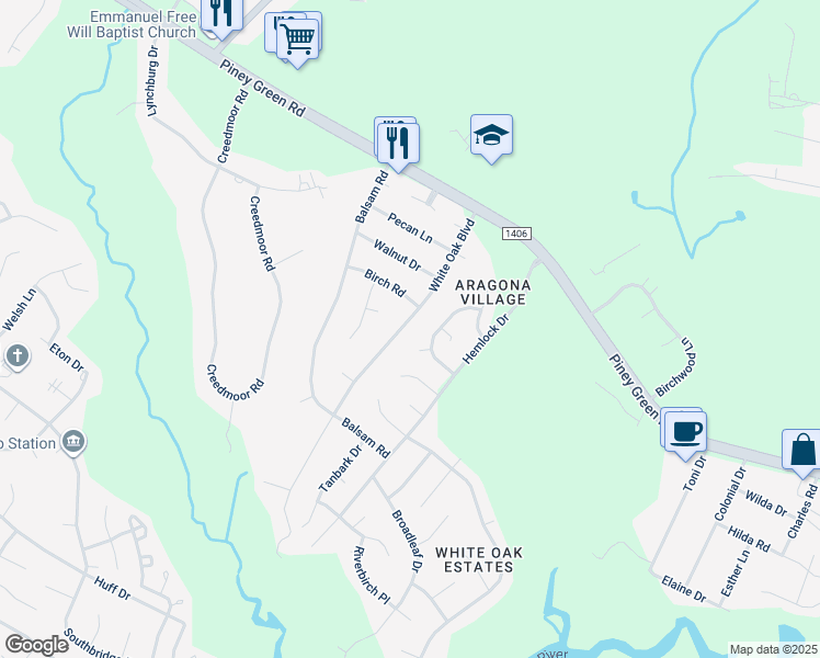 map of restaurants, bars, coffee shops, grocery stores, and more near 125 White Oak Boulevard in Jacksonville