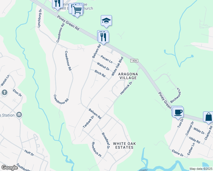 map of restaurants, bars, coffee shops, grocery stores, and more near 125 White Oak Boulevard in Jacksonville