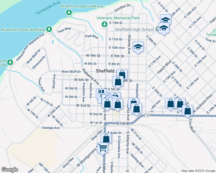map of restaurants, bars, coffee shops, grocery stores, and more near 500 North Montgomery Avenue in Sheffield