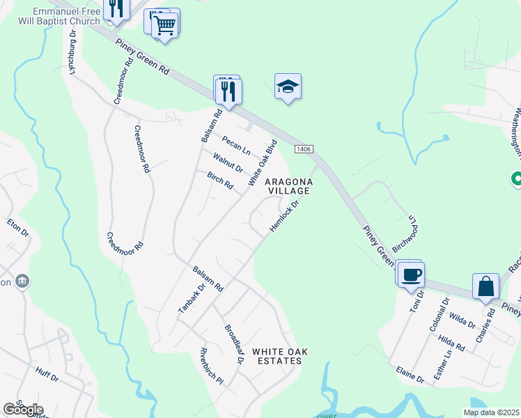 map of restaurants, bars, coffee shops, grocery stores, and more near 101 Forsythia Court in Jacksonville