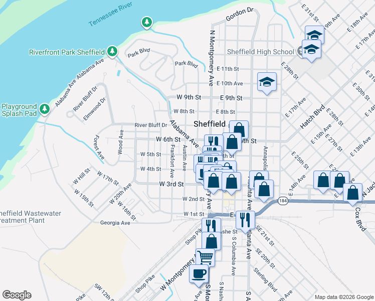 map of restaurants, bars, coffee shops, grocery stores, and more near 503 Austin Avenue in Sheffield