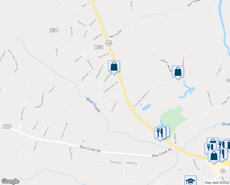 map of restaurants, bars, coffee shops, grocery stores, and more near 104 Greencrest Circle in Jacksonville