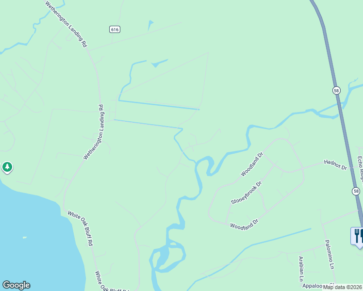 map of restaurants, bars, coffee shops, grocery stores, and more near 253 White Oak Bluff Road in Stella