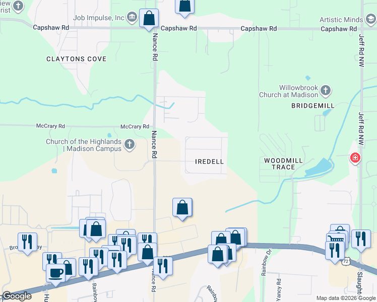 map of restaurants, bars, coffee shops, grocery stores, and more near 7726 North Catawba Circle Northwest in Madison