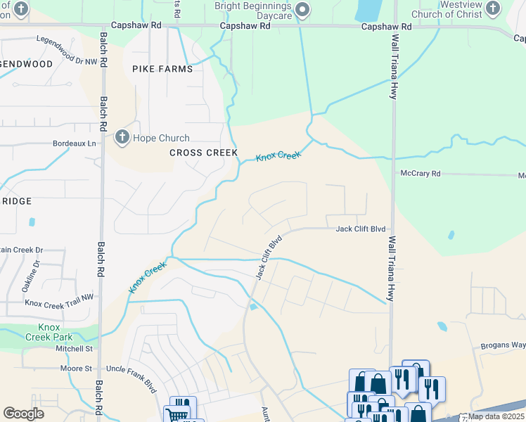 map of restaurants, bars, coffee shops, grocery stores, and more near 156 Winding Creek Road Northwest in Madison