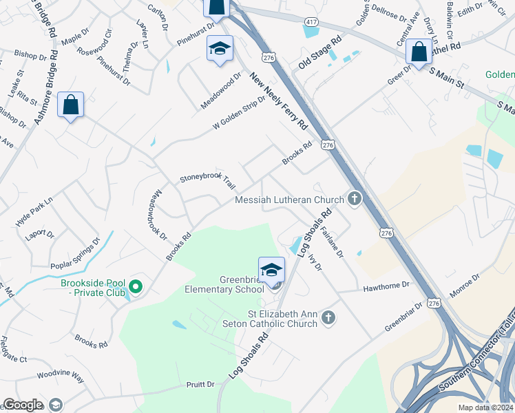 map of restaurants, bars, coffee shops, grocery stores, and more near 108 Mullinax Drive in Greenville
