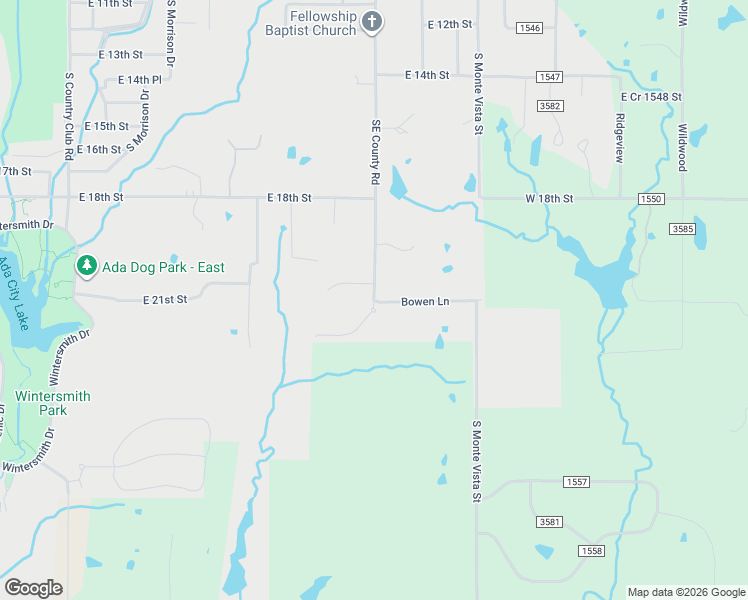 map of restaurants, bars, coffee shops, grocery stores, and more near 1450 Southeast County Road in Ada