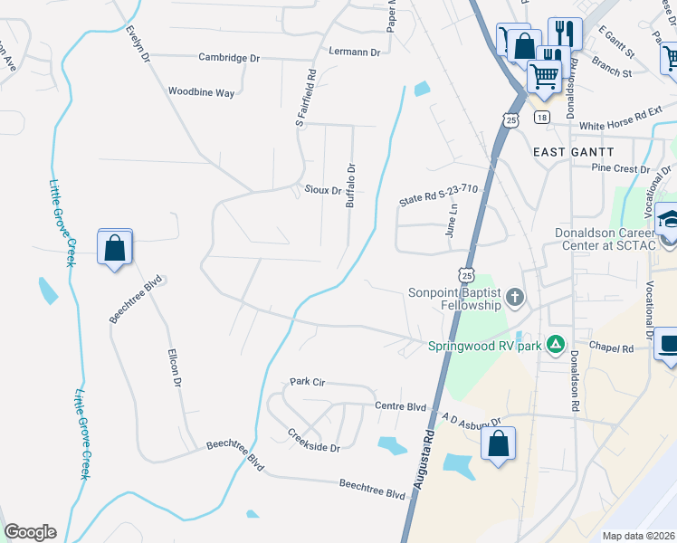 map of restaurants, bars, coffee shops, grocery stores, and more near in Greenville