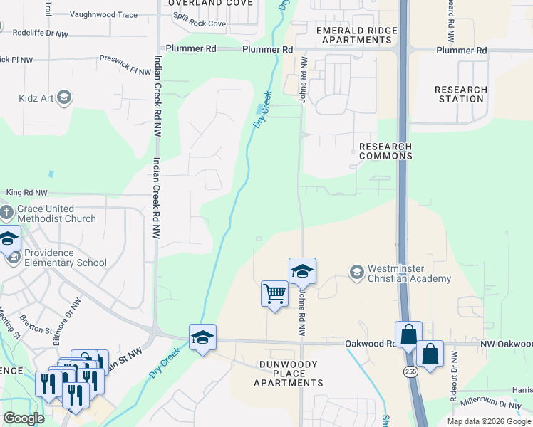 map of restaurants, bars, coffee shops, grocery stores, and more near 390 Johns Road Northwest in Huntsville