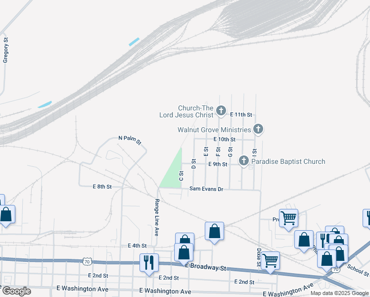 map of restaurants, bars, coffee shops, grocery stores, and more near 921 D Street in North Little Rock