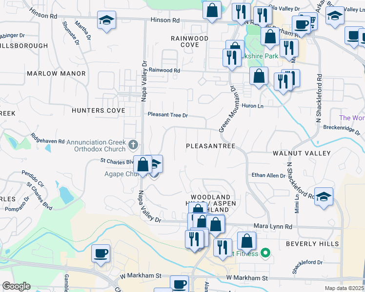 map of restaurants, bars, coffee shops, grocery stores, and more near 14 Tortoise Park Cove in Little Rock