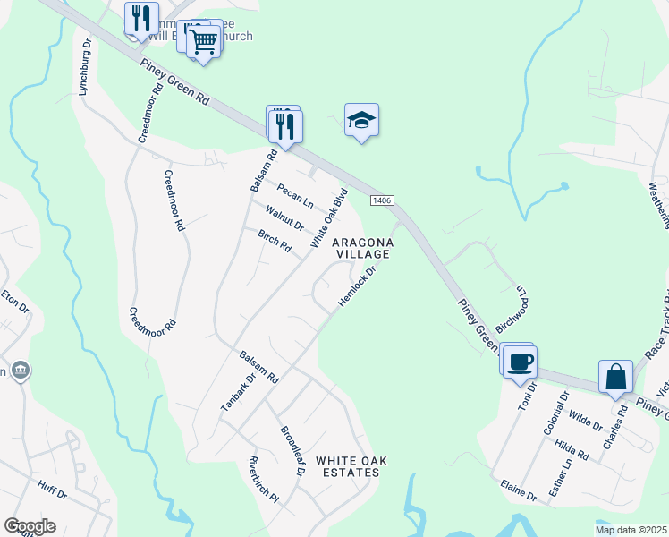 map of restaurants, bars, coffee shops, grocery stores, and more near 115 Mulberry Lane in Jacksonville