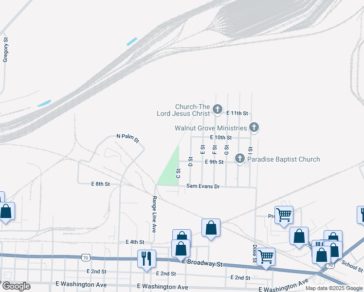 map of restaurants, bars, coffee shops, grocery stores, and more near 921 D Street in North Little Rock