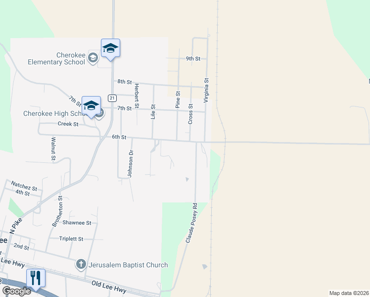 map of restaurants, bars, coffee shops, grocery stores, and more near 1947 6th Street in Cherokee