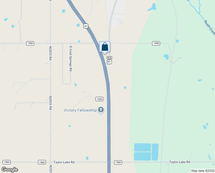 map of restaurants, bars, coffee shops, grocery stores, and more near Highway 81 in Rush Springs