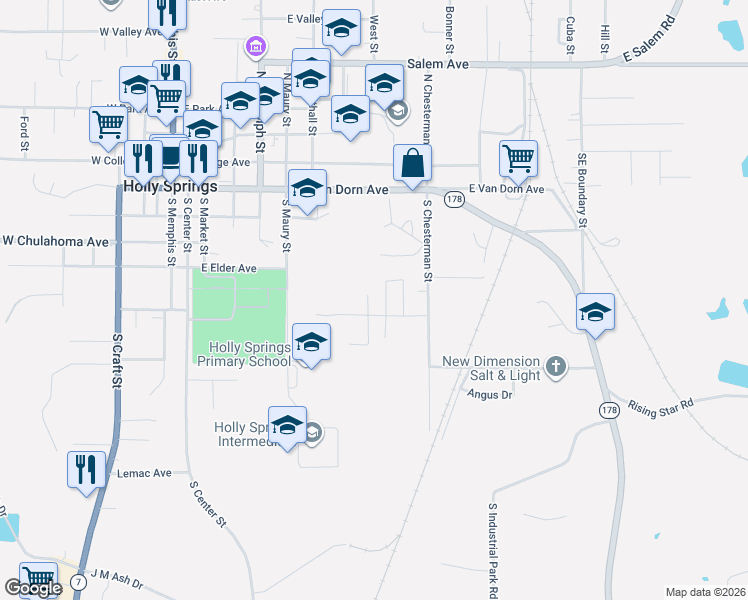 map of restaurants, bars, coffee shops, grocery stores, and more near 101 Shadowlane Drive in Holly Springs