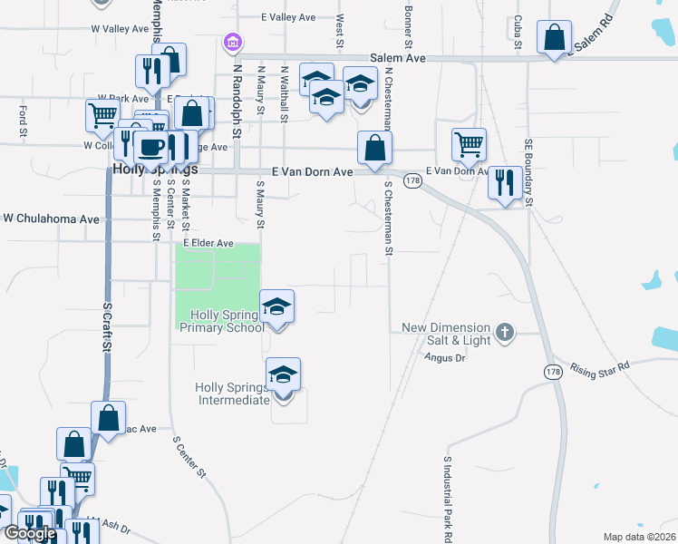 map of restaurants, bars, coffee shops, grocery stores, and more near 101 Shadowlane Drive in Holly Springs