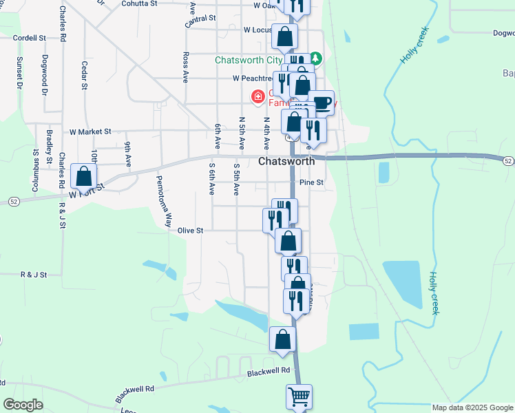 map of restaurants, bars, coffee shops, grocery stores, and more near 106 Elm Street in Chatsworth