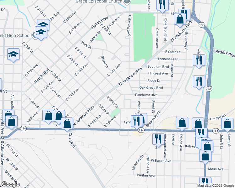 map of restaurants, bars, coffee shops, grocery stores, and more near 1001-1061 E 31st St in Sheffield