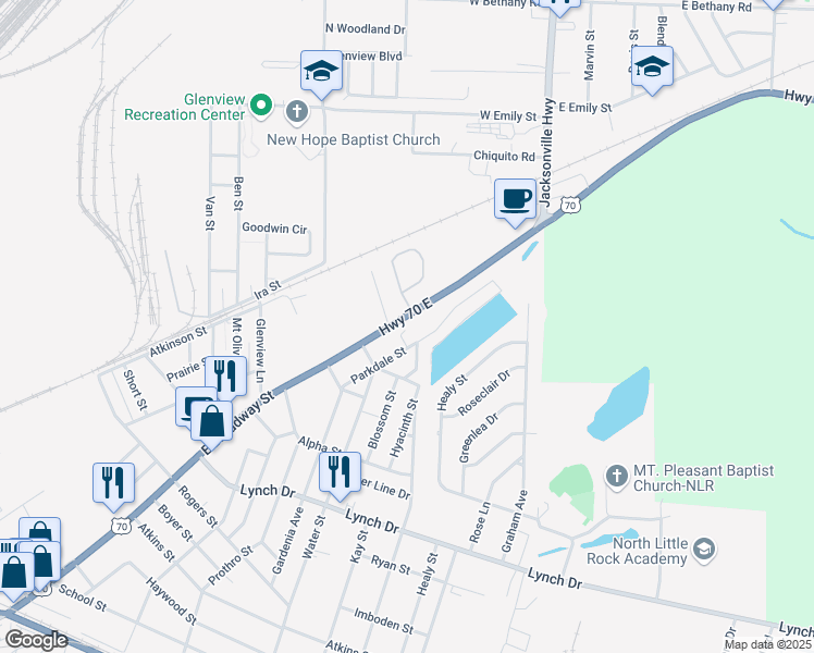 map of restaurants, bars, coffee shops, grocery stores, and more near in North Little Rock