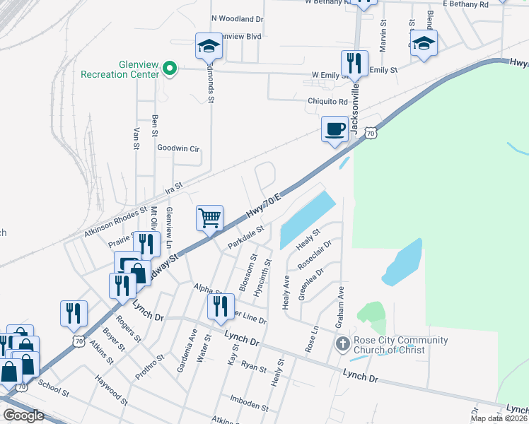 map of restaurants, bars, coffee shops, grocery stores, and more near in North Little Rock
