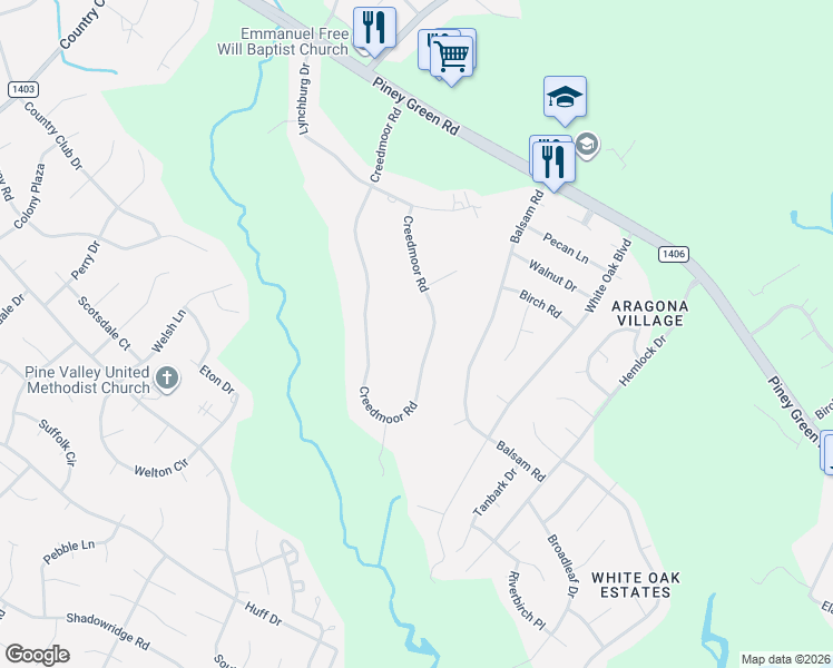 map of restaurants, bars, coffee shops, grocery stores, and more near 370 Creedmoor Road in Jacksonville