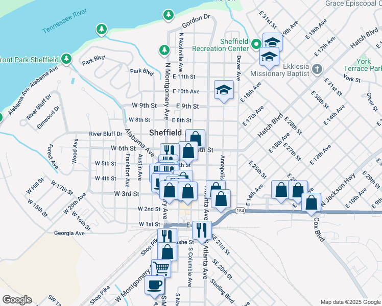 map of restaurants, bars, coffee shops, grocery stores, and more near 399 East 6th Street in Sheffield