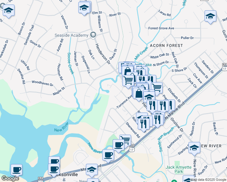 map of restaurants, bars, coffee shops, grocery stores, and more near 325 Richlands Avenue in Jacksonville