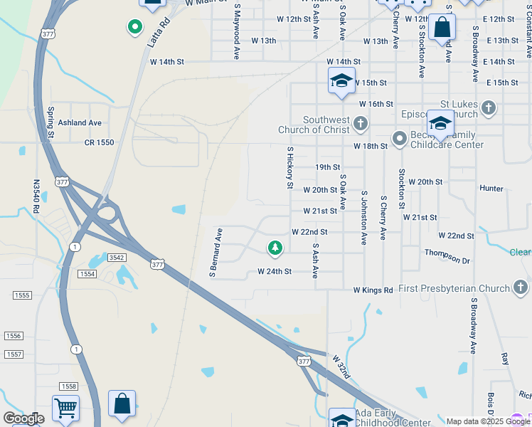 map of restaurants, bars, coffee shops, grocery stores, and more near 830 W Charles Dr in Ada