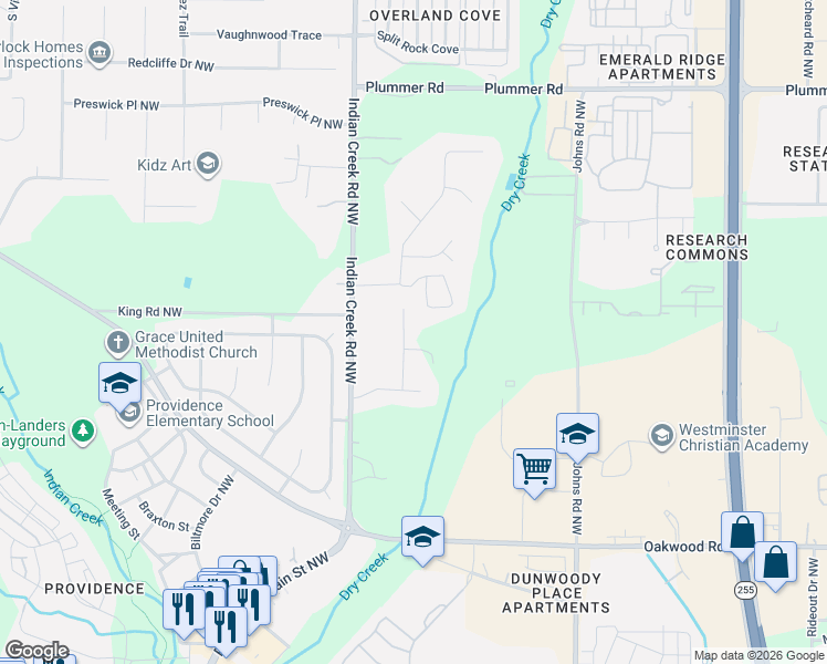 map of restaurants, bars, coffee shops, grocery stores, and more near 115 Split Cedar Lane in Huntsville