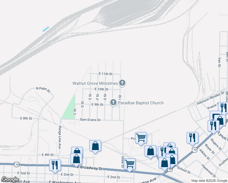 map of restaurants, bars, coffee shops, grocery stores, and more near 924 East 10th Street in Little Rock