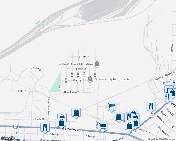 map of restaurants, bars, coffee shops, grocery stores, and more near 924 East 10th Street in Little Rock